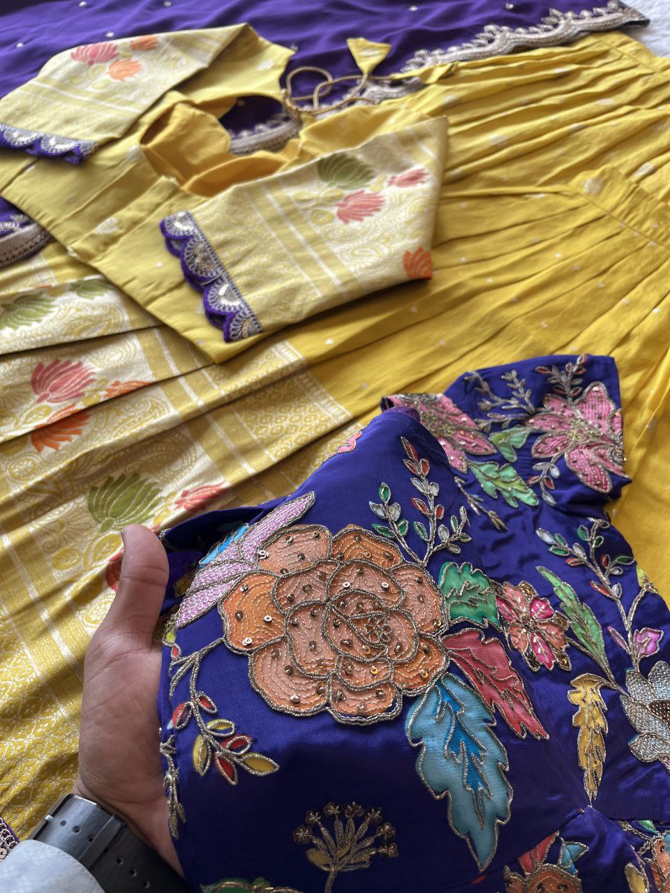 Mom Daughter Lotus Weaving Lehenga Set in Soft Tissue Silk with Dupatta