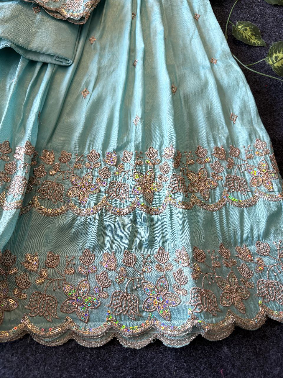 Graceful Bloom Designer Lehenga Set in Viscose Tissue with Embroidery