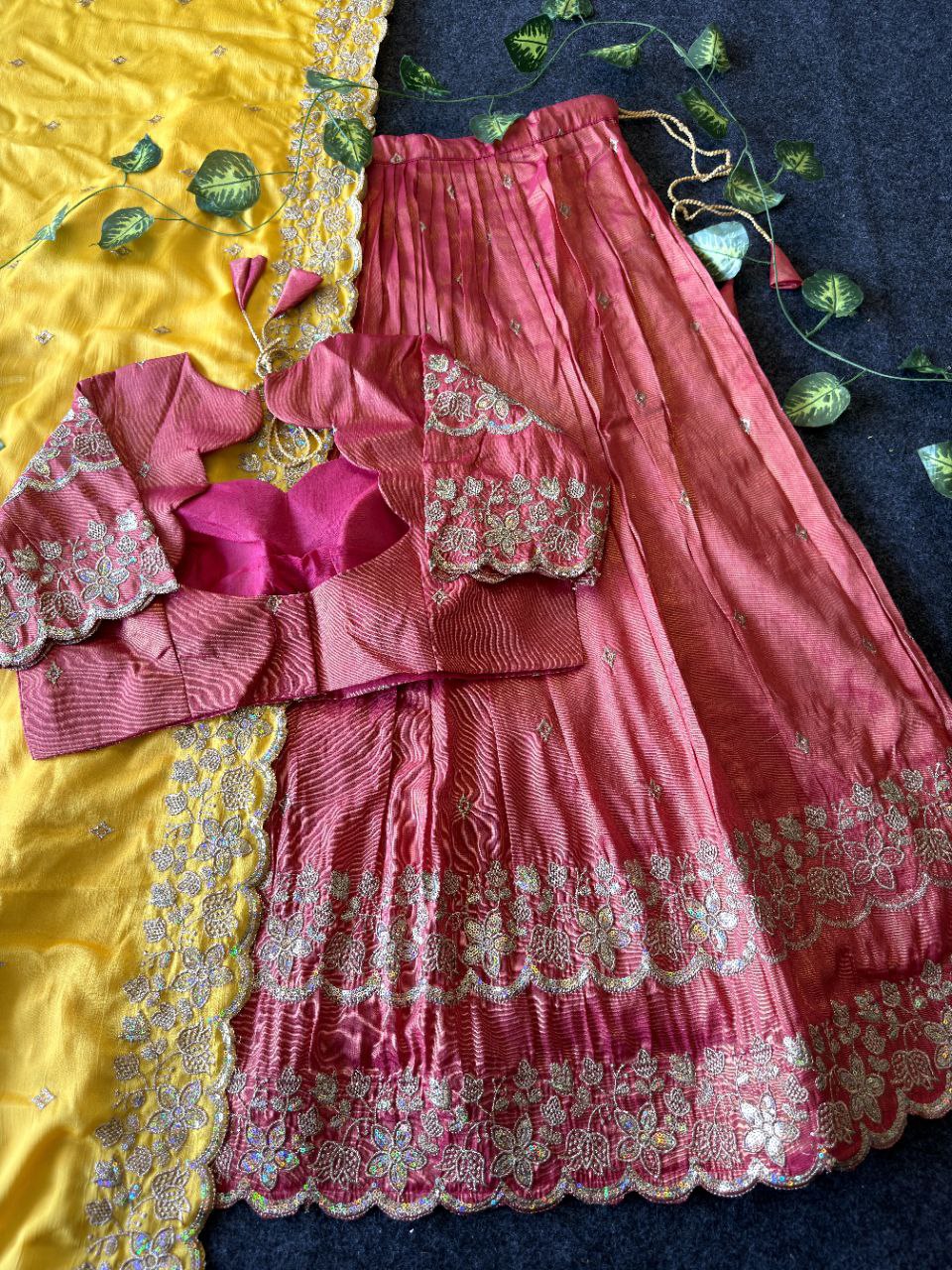 Graceful Bloom Designer Lehenga Set in Viscose Tissue with Embroidery