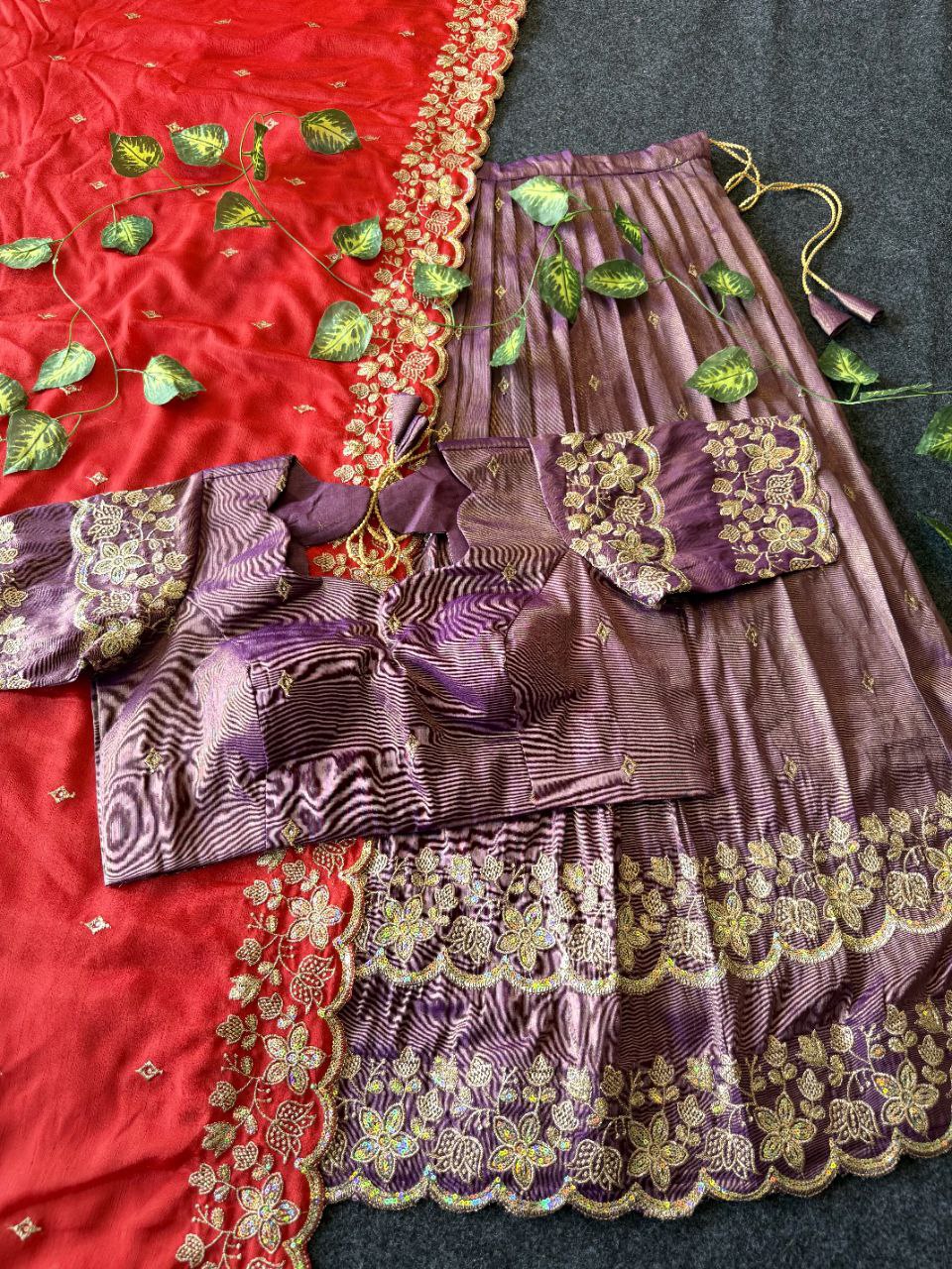Graceful Bloom Designer Lehenga Set in Viscose Tissue with Embroidery