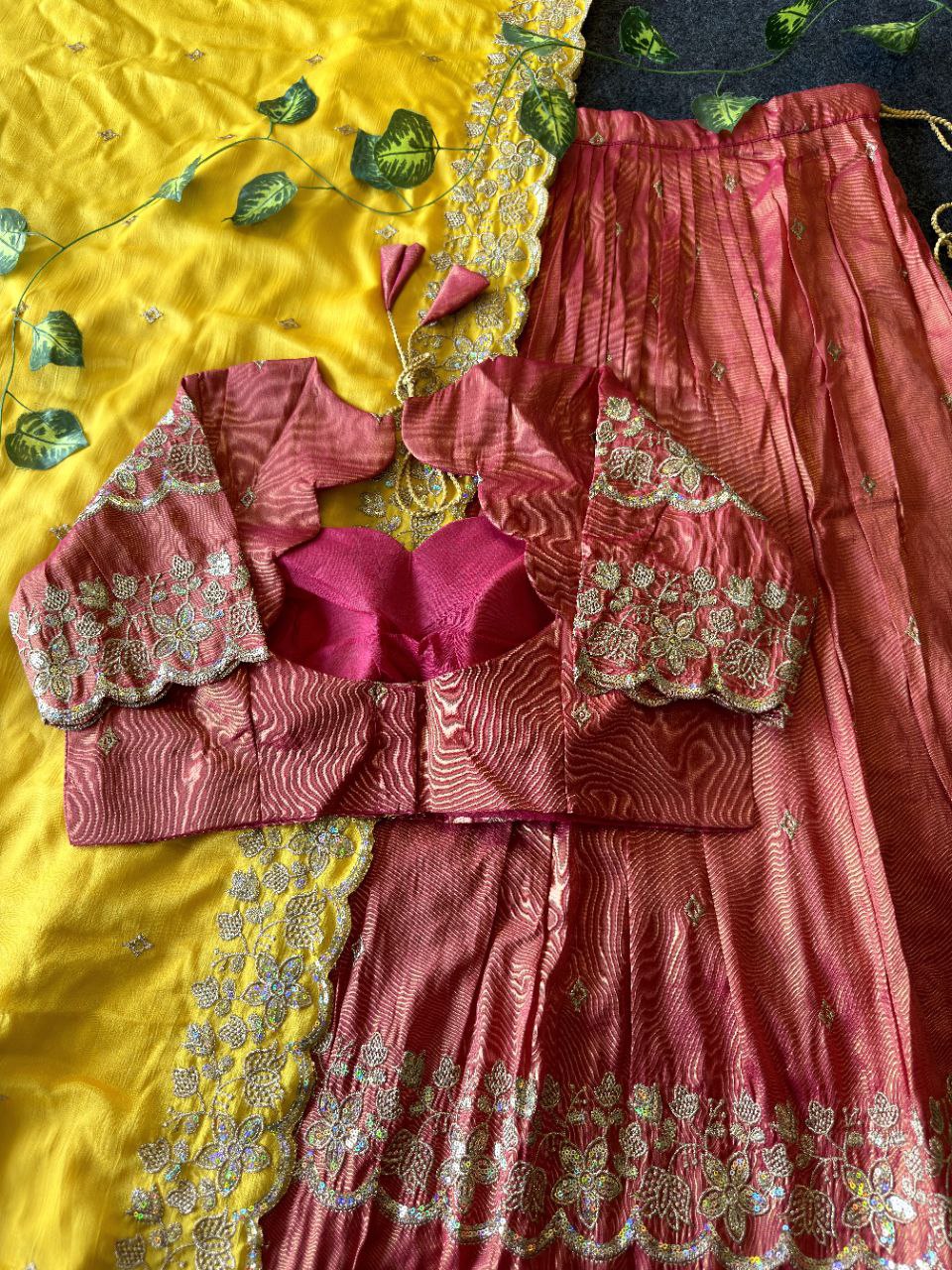 Graceful Bloom Designer Lehenga Set in Viscose Tissue with Embroidery
