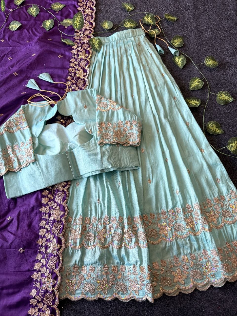Graceful Bloom Designer Lehenga Set in Viscose Tissue with Embroidery