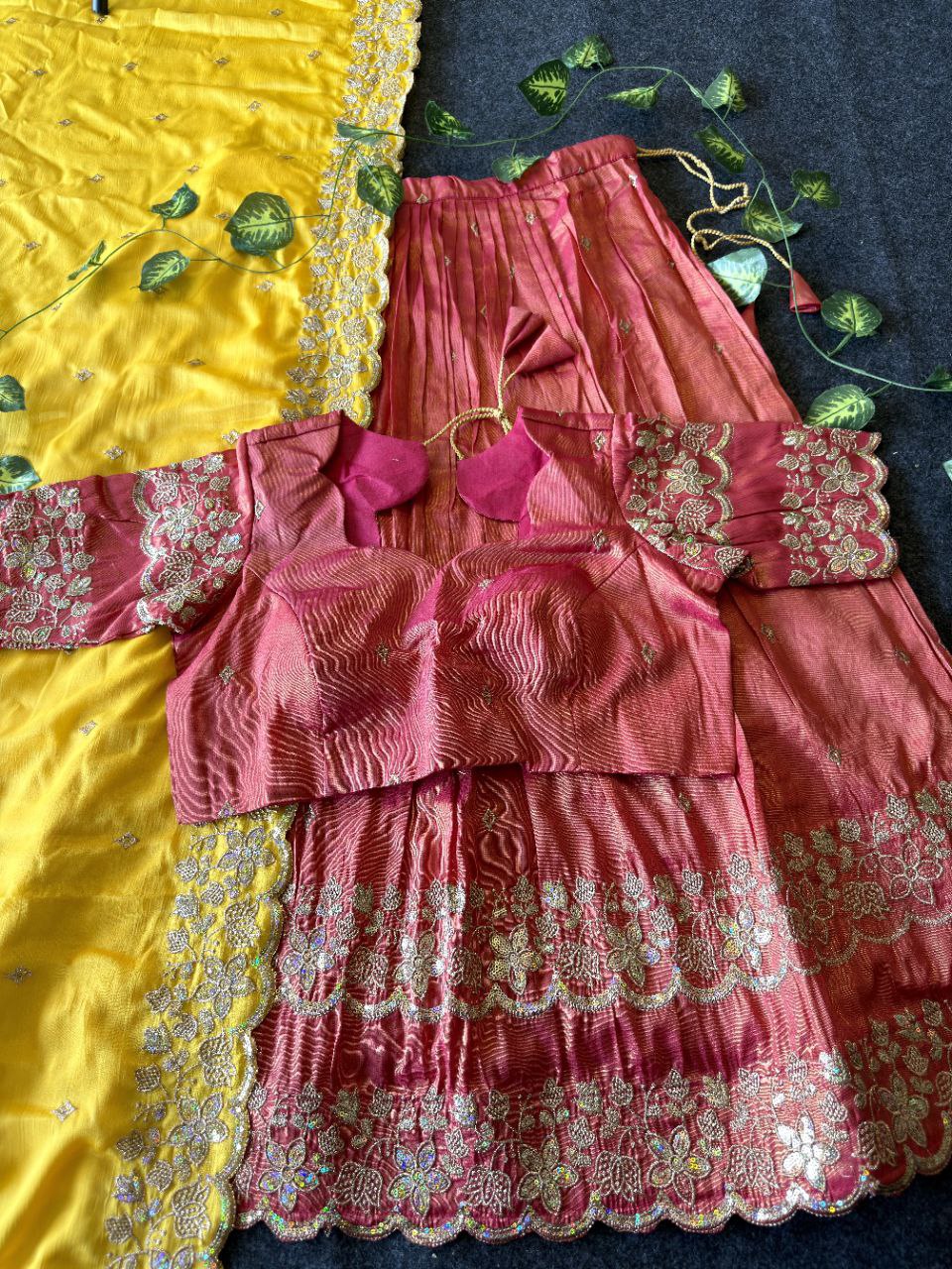 Graceful Bloom Designer Lehenga Set in Viscose Tissue with Embroidery