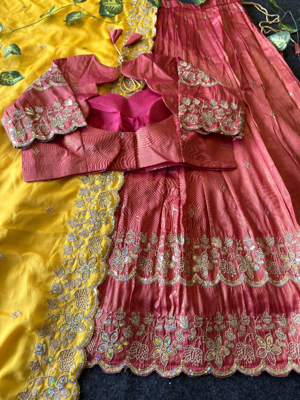 Graceful Bloom Designer Lehenga Set in Viscose Tissue with Embroidery