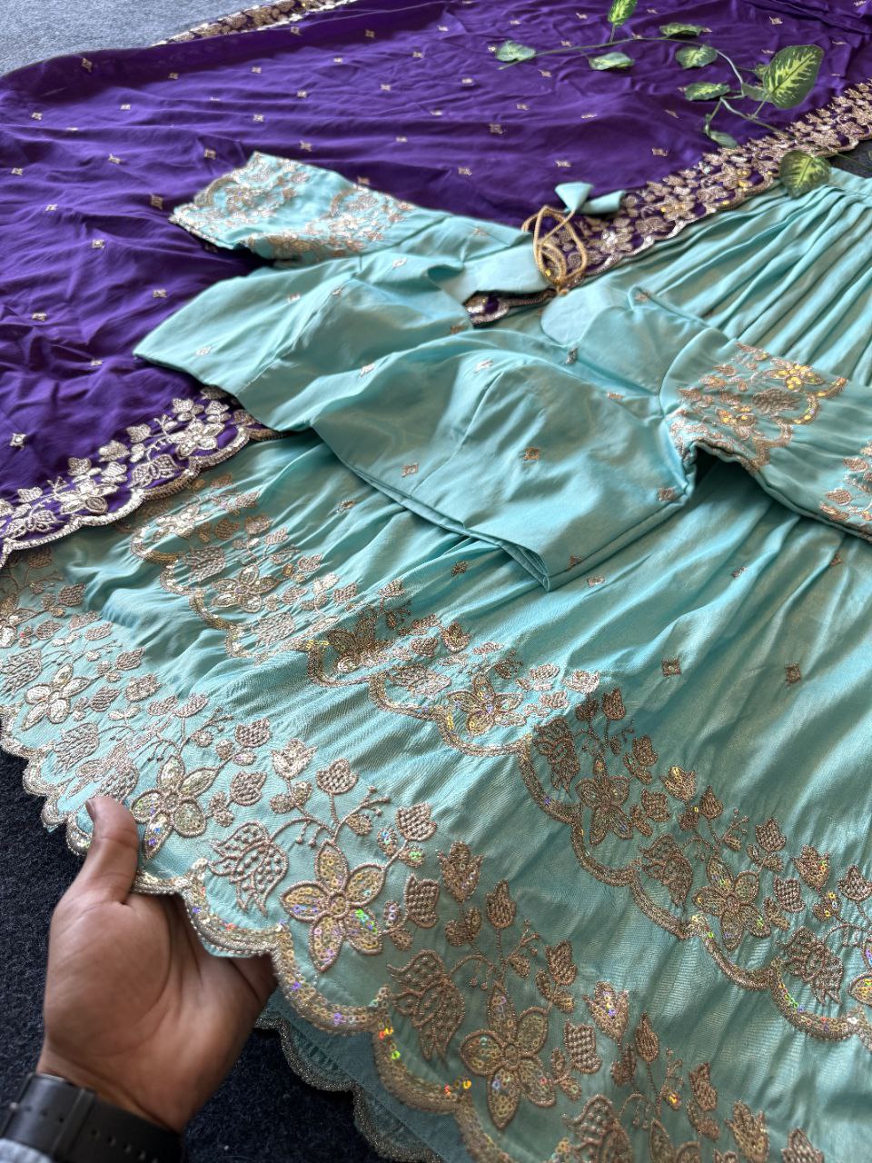 Graceful Bloom Designer Lehenga Set in Viscose Tissue with Embroidery