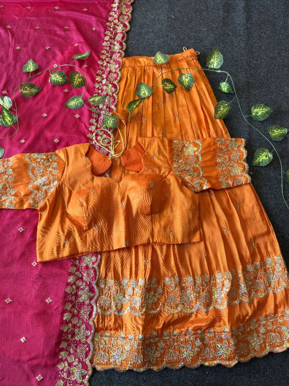 Graceful Bloom Designer Lehenga Set in Viscose Tissue with Embroidery