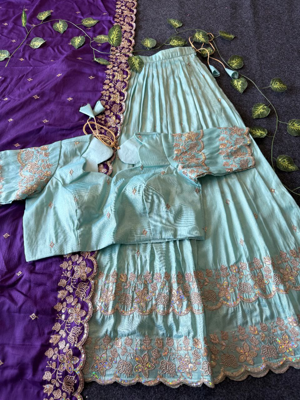 Graceful Bloom Designer Lehenga Set in Viscose Tissue with Embroidery