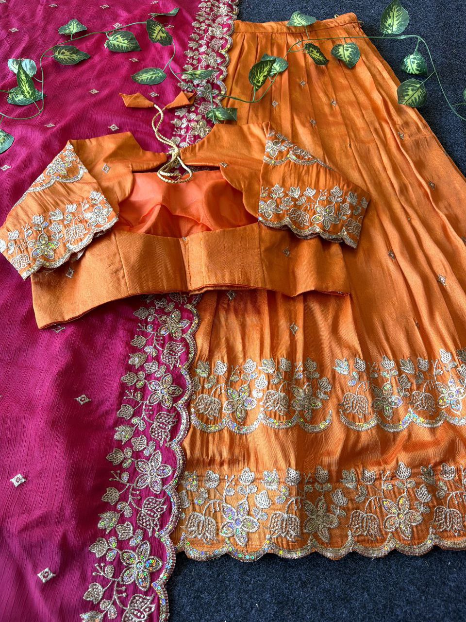 Graceful Bloom Designer Lehenga Set in Viscose Tissue with Embroidery