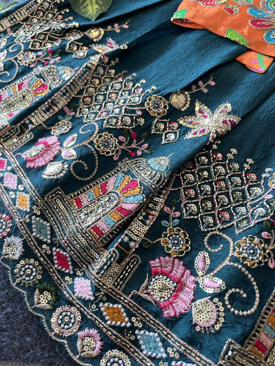 Temple Garden Kids Festive Gown Set in Rangoli Crush with Designer Crepe Coat