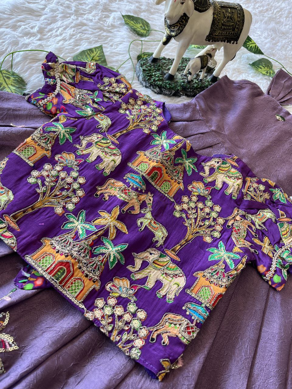 Temple Garden Kids Festive Gown Set in Rangoli Crush with Designer Crepe Coat