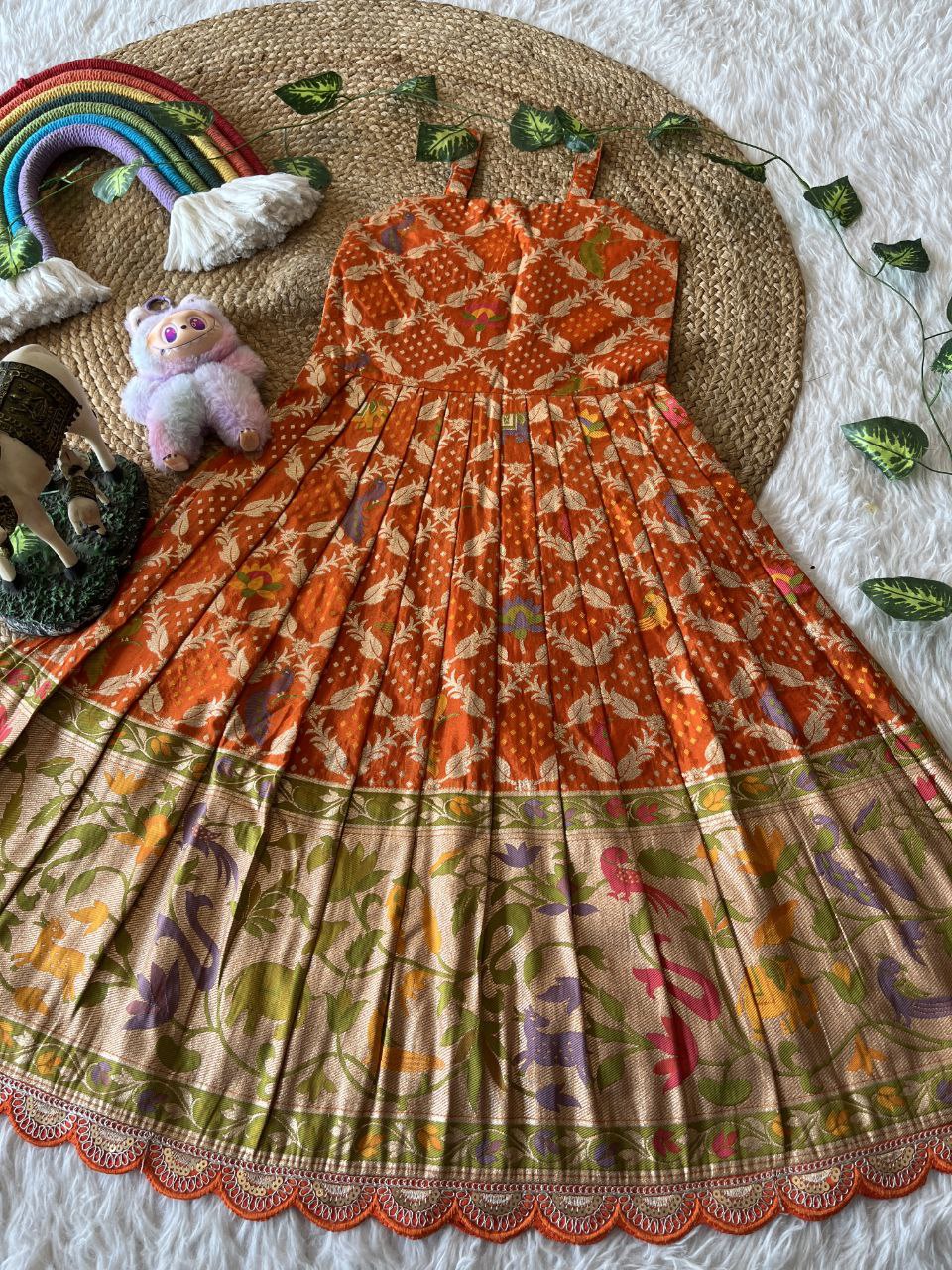 Royal Bandhej Kids Gown With Coat Model