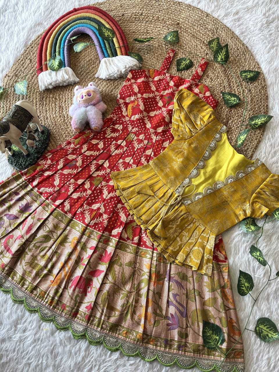 Royal Bandhej Kids Gown With Coat Model