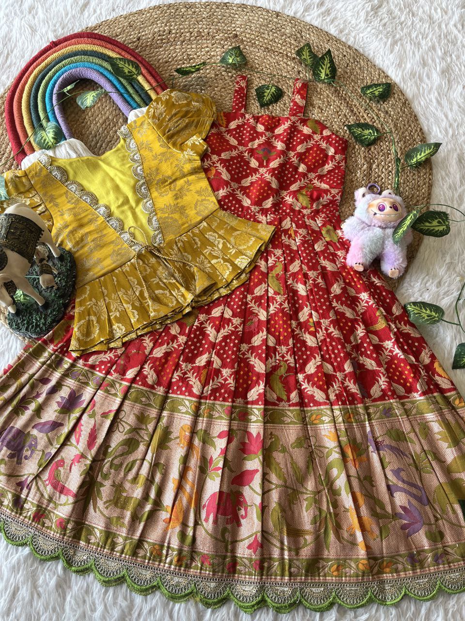 Royal Bandhej Kids Gown With Coat Model