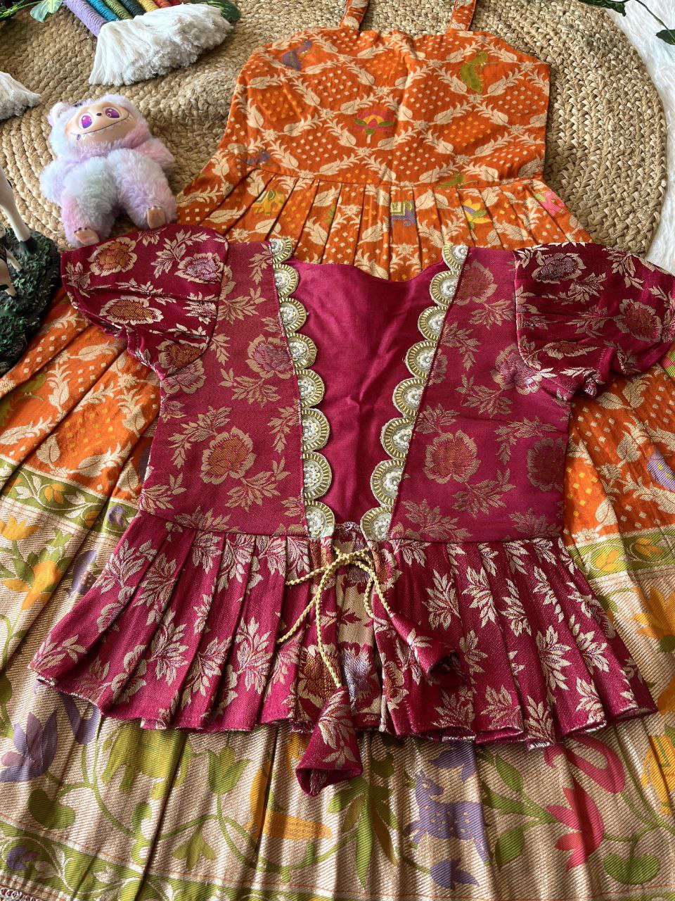 Royal Bandhej Kids Gown With Coat Model