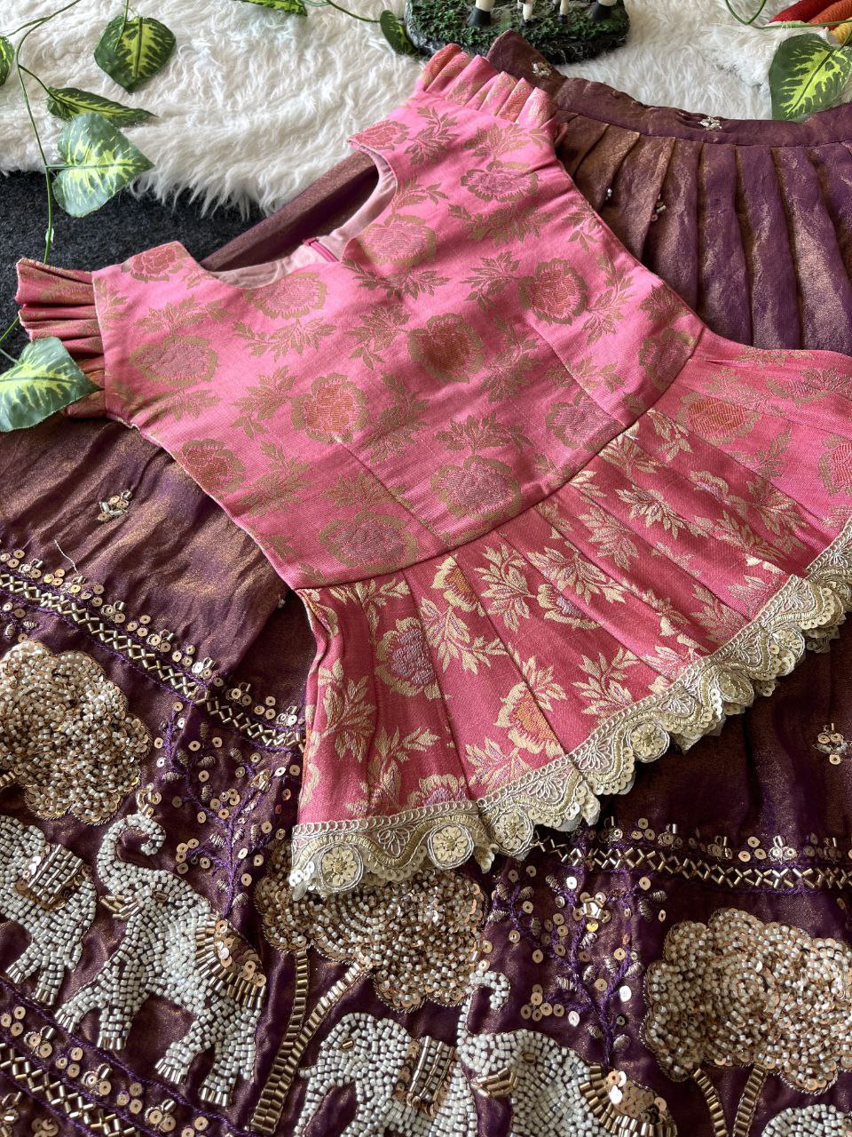Elephant Garden Kids Festive Lehenga Set with Designer Satin Blouse