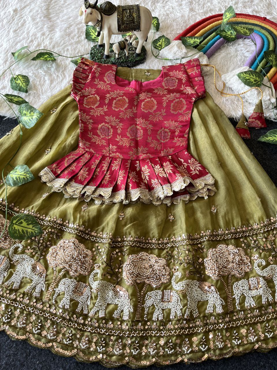Elephant Garden Kids Festive Lehenga Set with Designer Satin Blouse