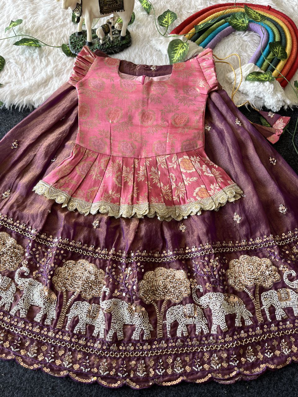 Elephant Garden Kids Festive Lehenga Set with Designer Satin Blouse