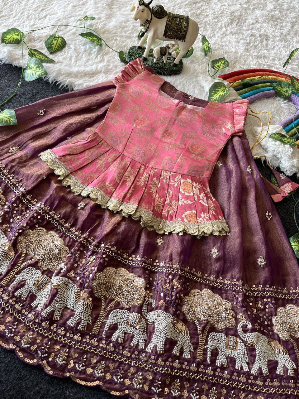 Elephant Garden Kids Festive Lehenga Set with Designer Satin Blouse
