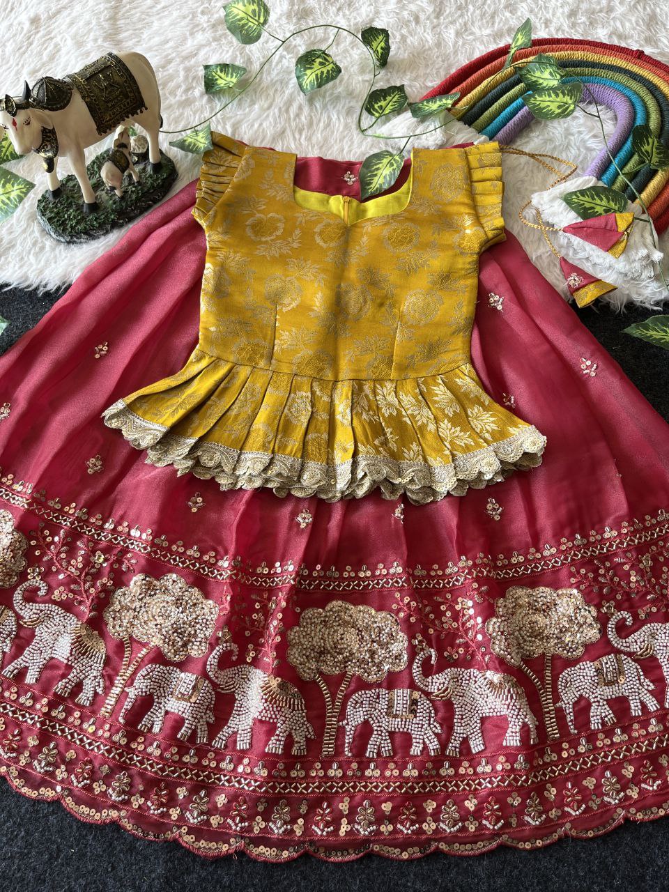 Elephant Garden Kids Festive Lehenga Set with Designer Satin Blouse