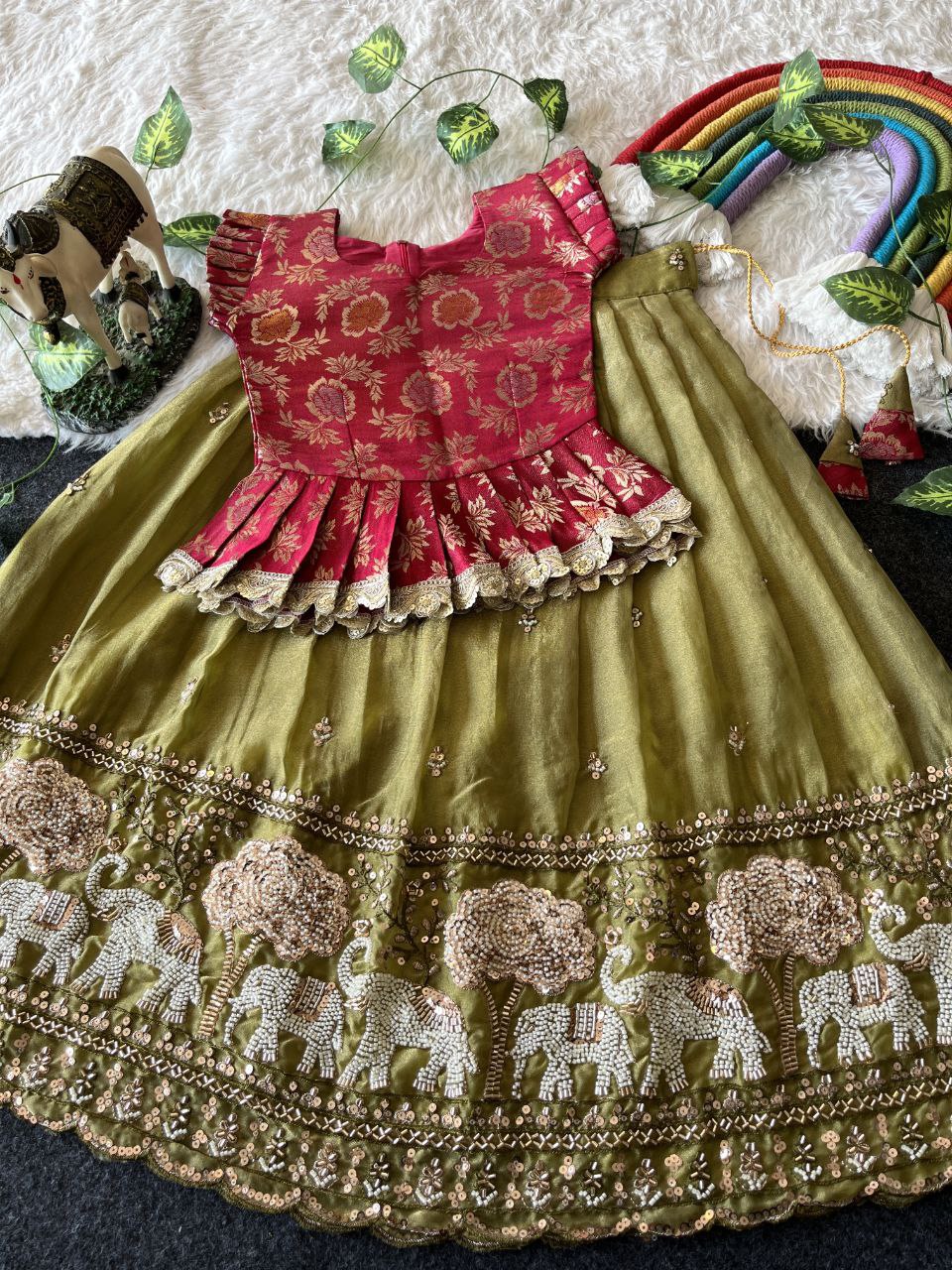 Elephant Garden Kids Festive Lehenga Set with Designer Satin Blouse
