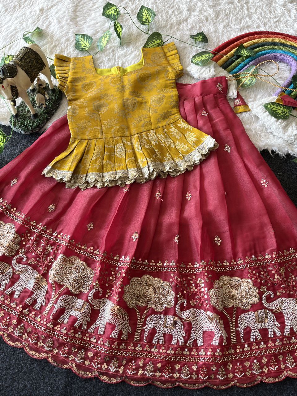 Elephant Garden Kids Festive Lehenga Set with Designer Satin Blouse