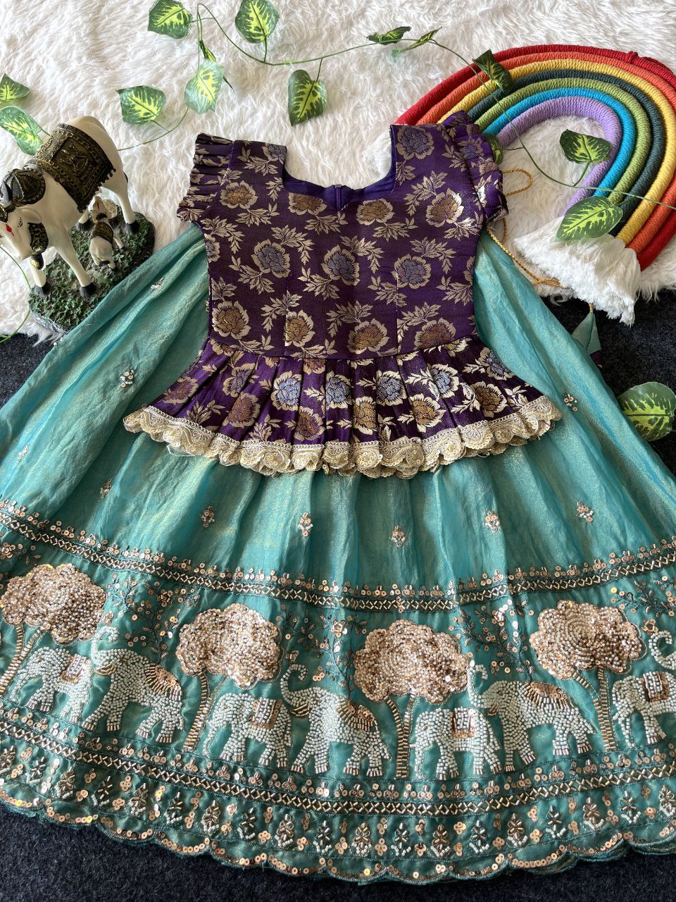 Elephant Garden Kids Festive Lehenga Set with Designer Satin Blouse