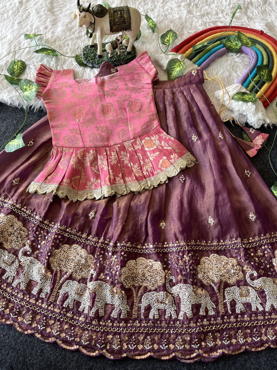 Elephant Garden Kids Festive Lehenga Set with Designer Satin Blouse
