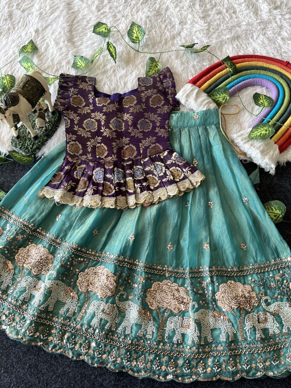 Elephant Garden Kids Festive Lehenga Set with Designer Satin Blouse