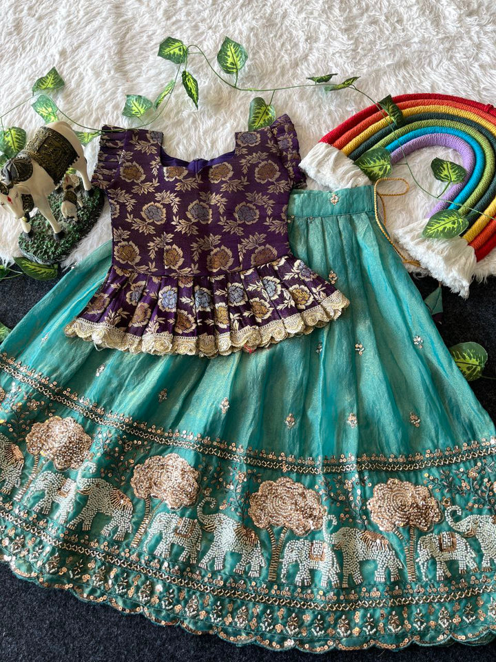 Elephant Garden Kids Festive Lehenga Set with Designer Satin Blouse