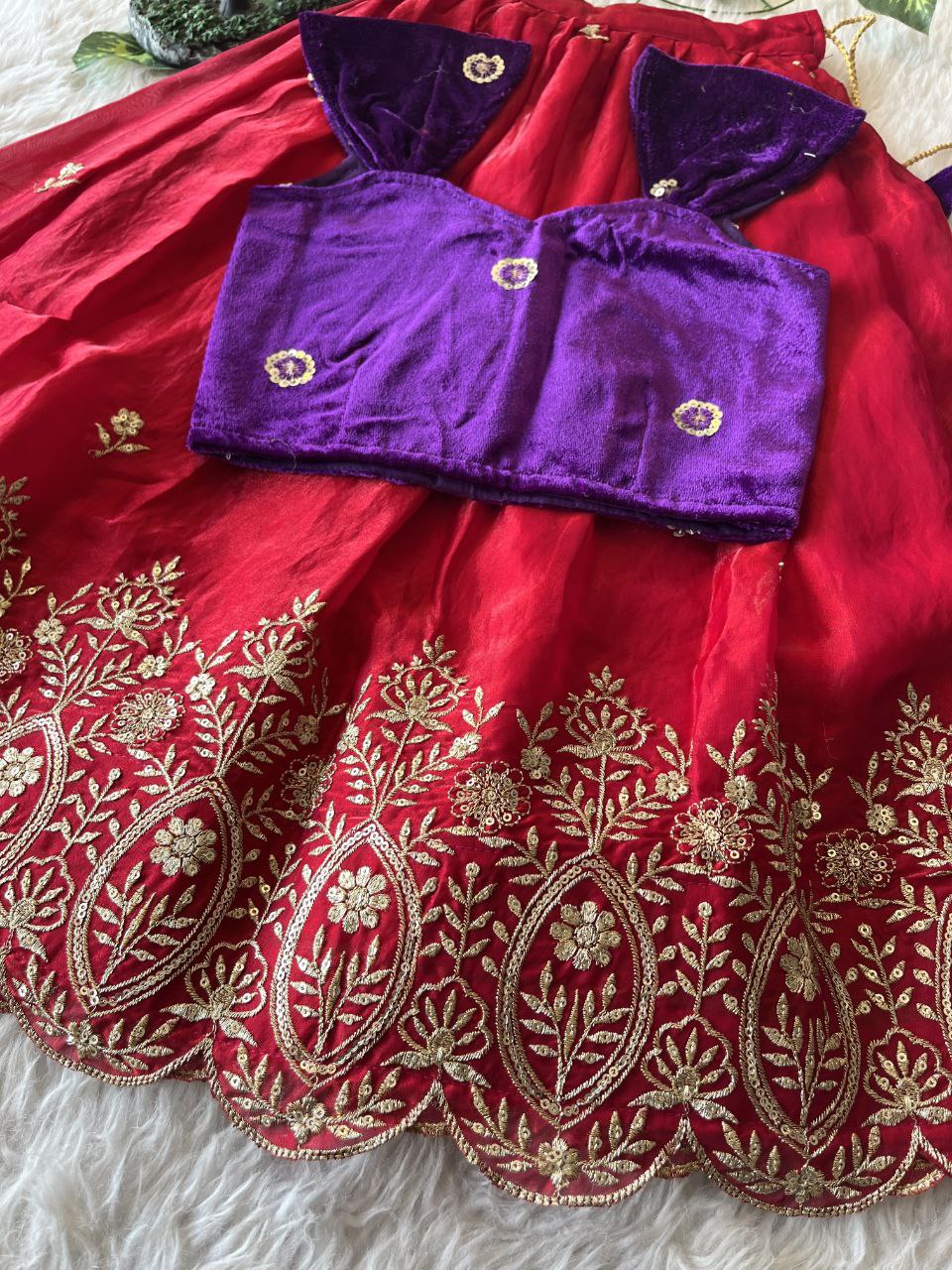 Royal Velvet Kids Lehenga Set with Designer Embroidered Blouse