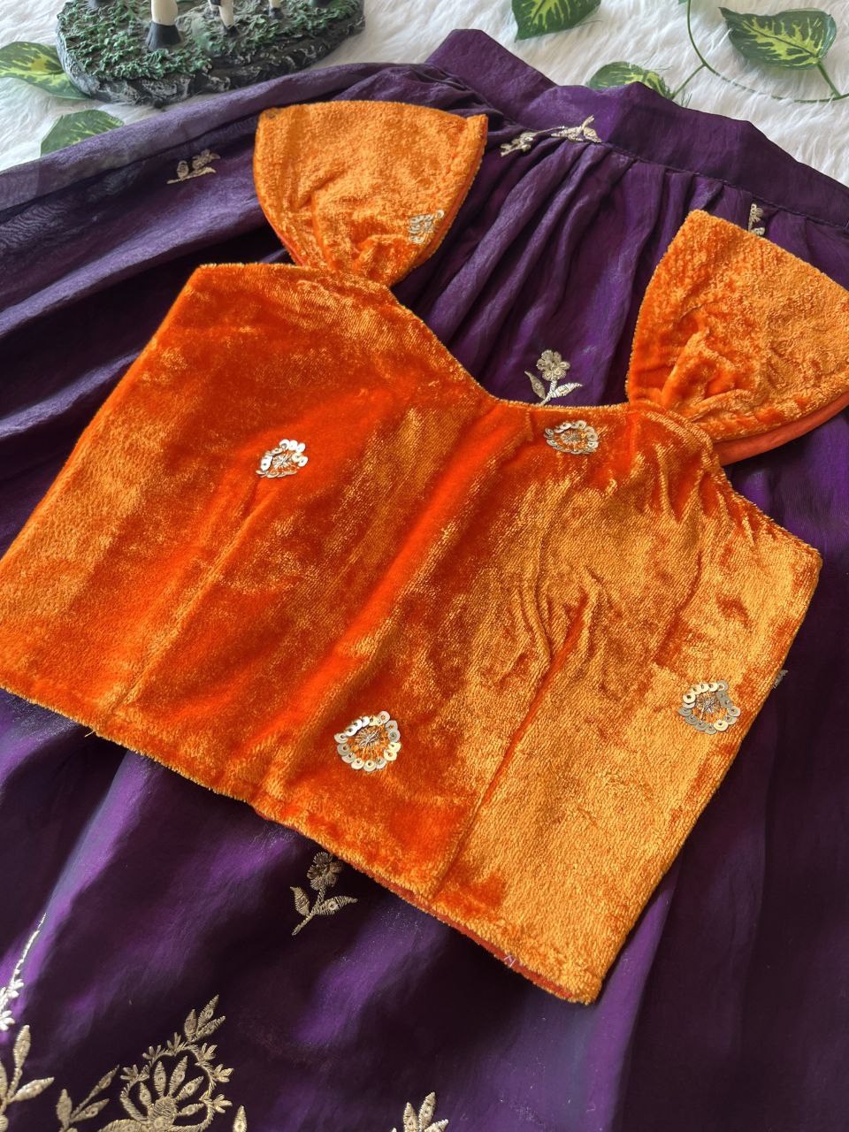 Royal Velvet Kids Lehenga Set with Designer Embroidered Blouse