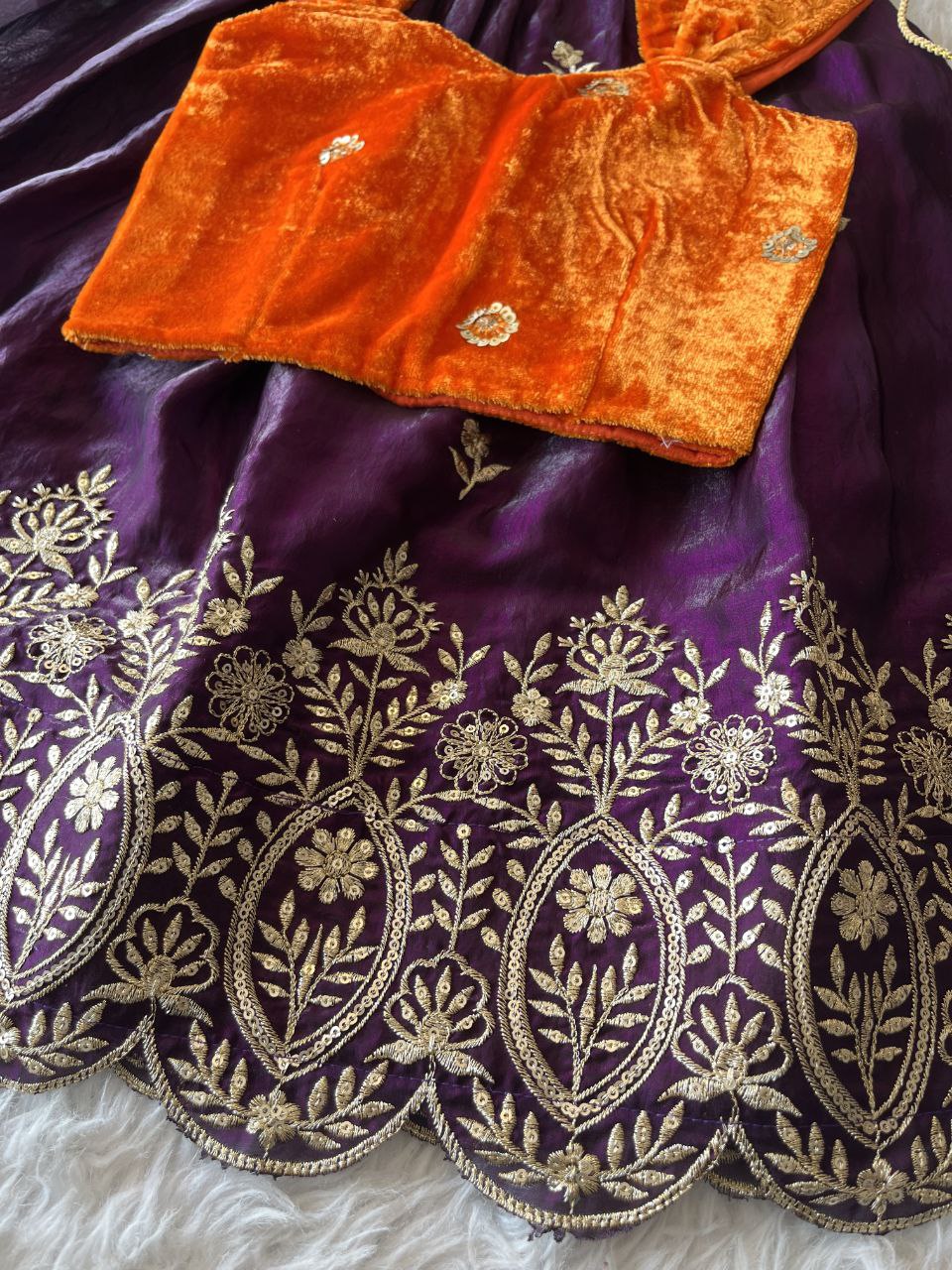 Royal Velvet Kids Lehenga Set with Designer Embroidered Blouse