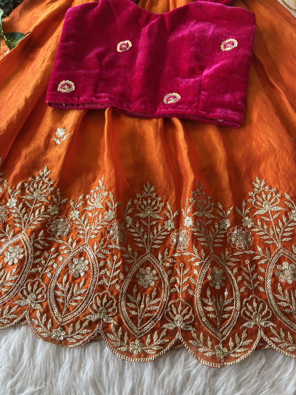 Royal Velvet Kids Lehenga Set with Designer Embroidered Blouse