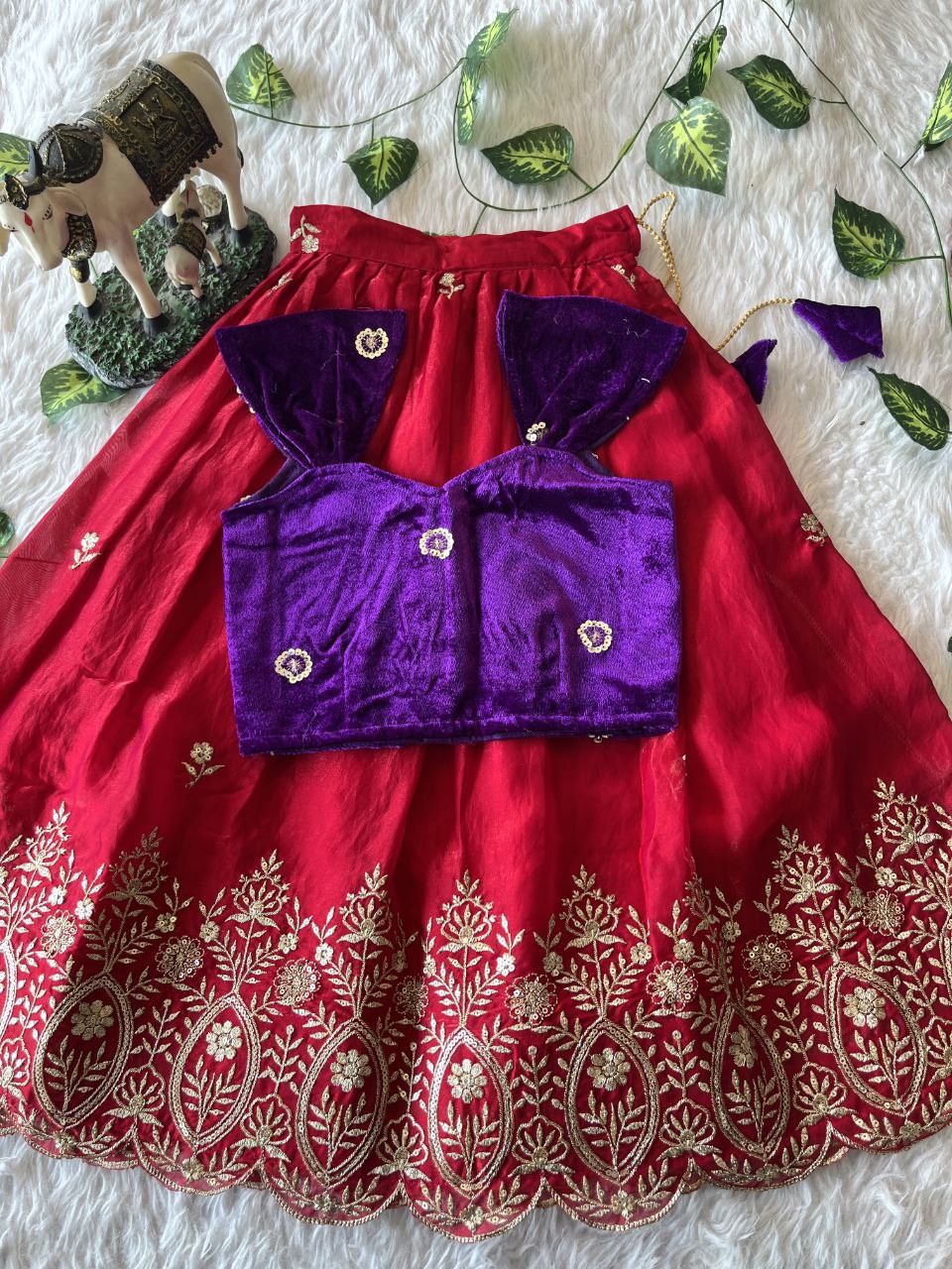 Royal Velvet Kids Lehenga Set with Designer Embroidered Blouse