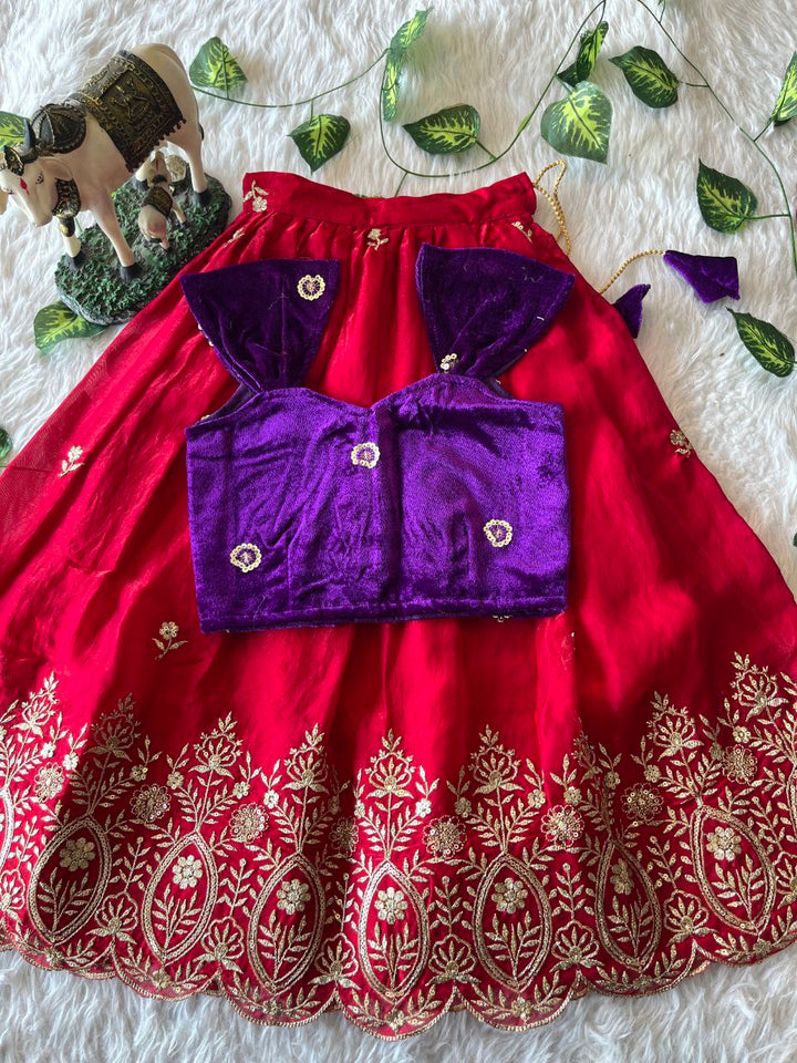 Royal Velvet Kids Lehenga Set with Designer Embroidered Blouse