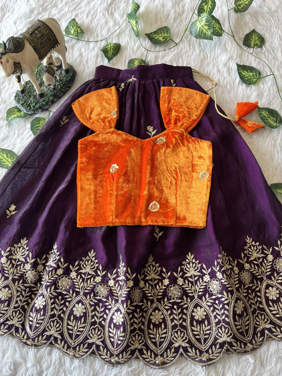 Royal Velvet Kids Lehenga Set with Designer Embroidered Blouse
