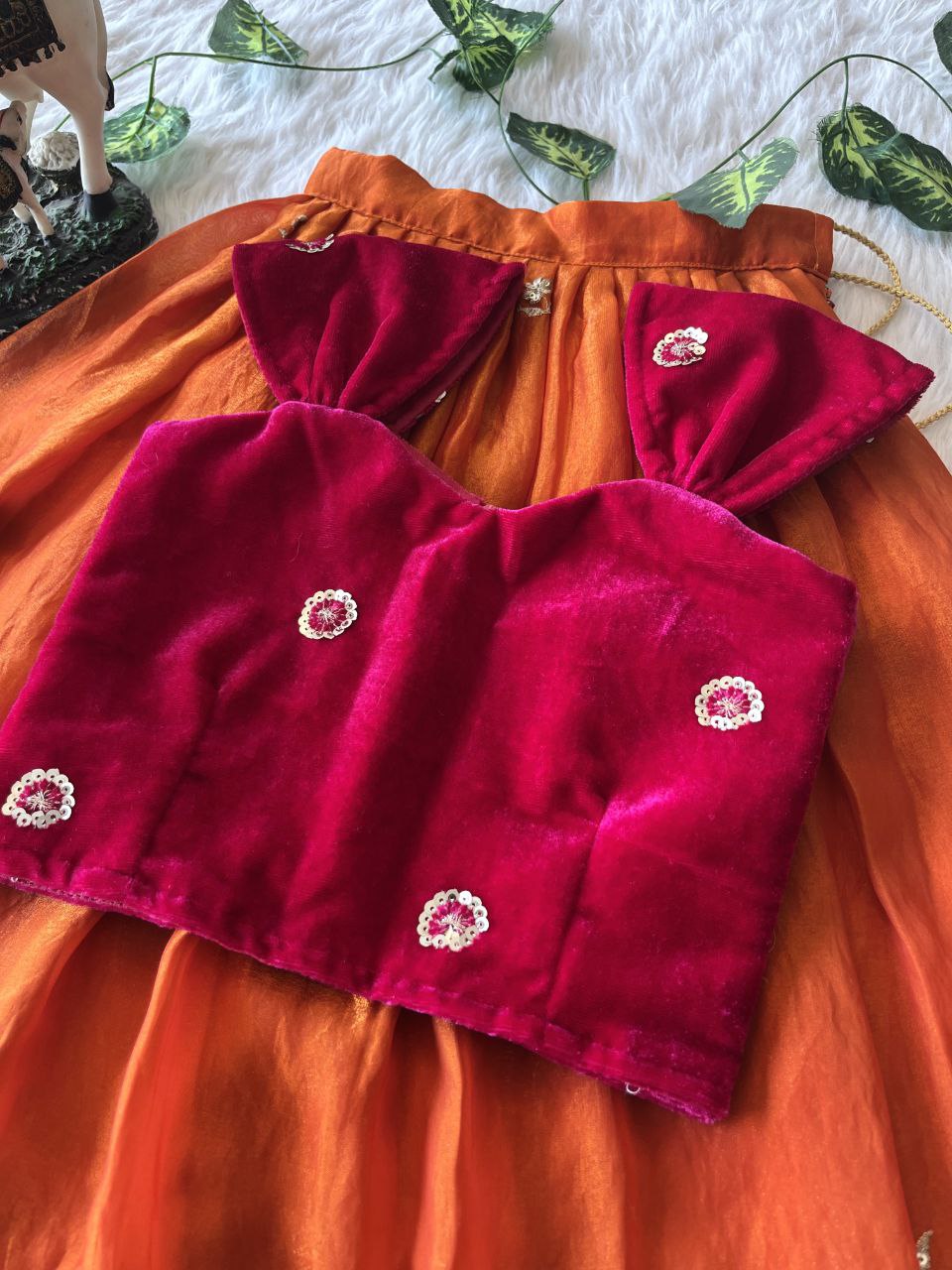Royal Velvet Kids Lehenga Set with Designer Embroidered Blouse