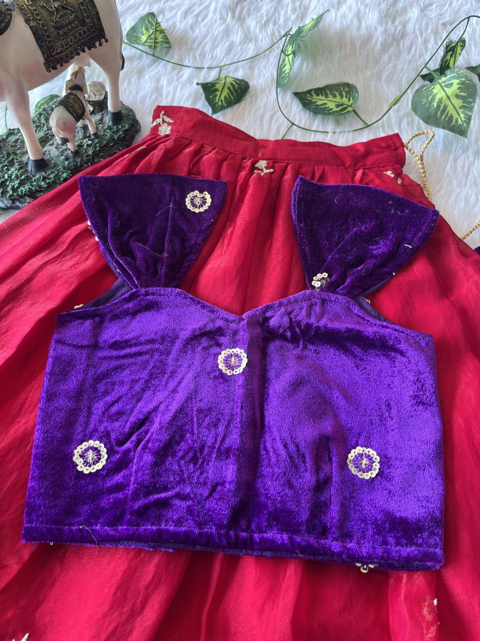 Royal Velvet Kids Lehenga Set with Designer Embroidered Blouse