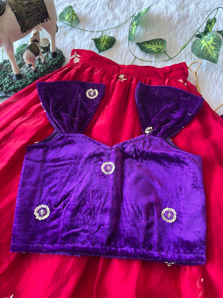 Royal Velvet Kids Lehenga Set with Designer Embroidered Blouse
