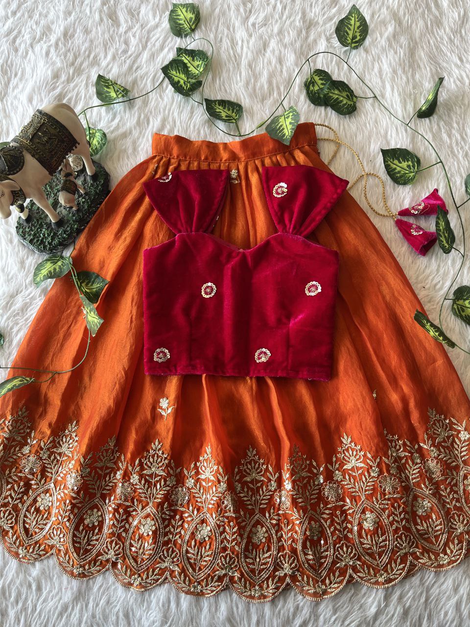 Royal Velvet Kids Lehenga Set with Designer Embroidered Blouse