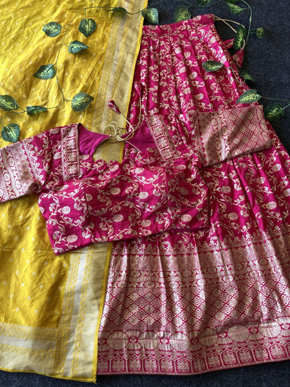 Pattu Style Premium Dola Silk Lehenga Set with Zari Weaving