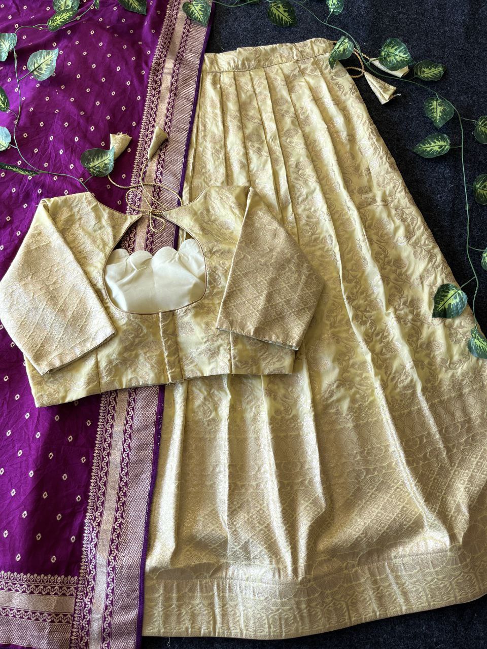 Pattu Style Premium Dola Silk Lehenga Set with Zari Weaving