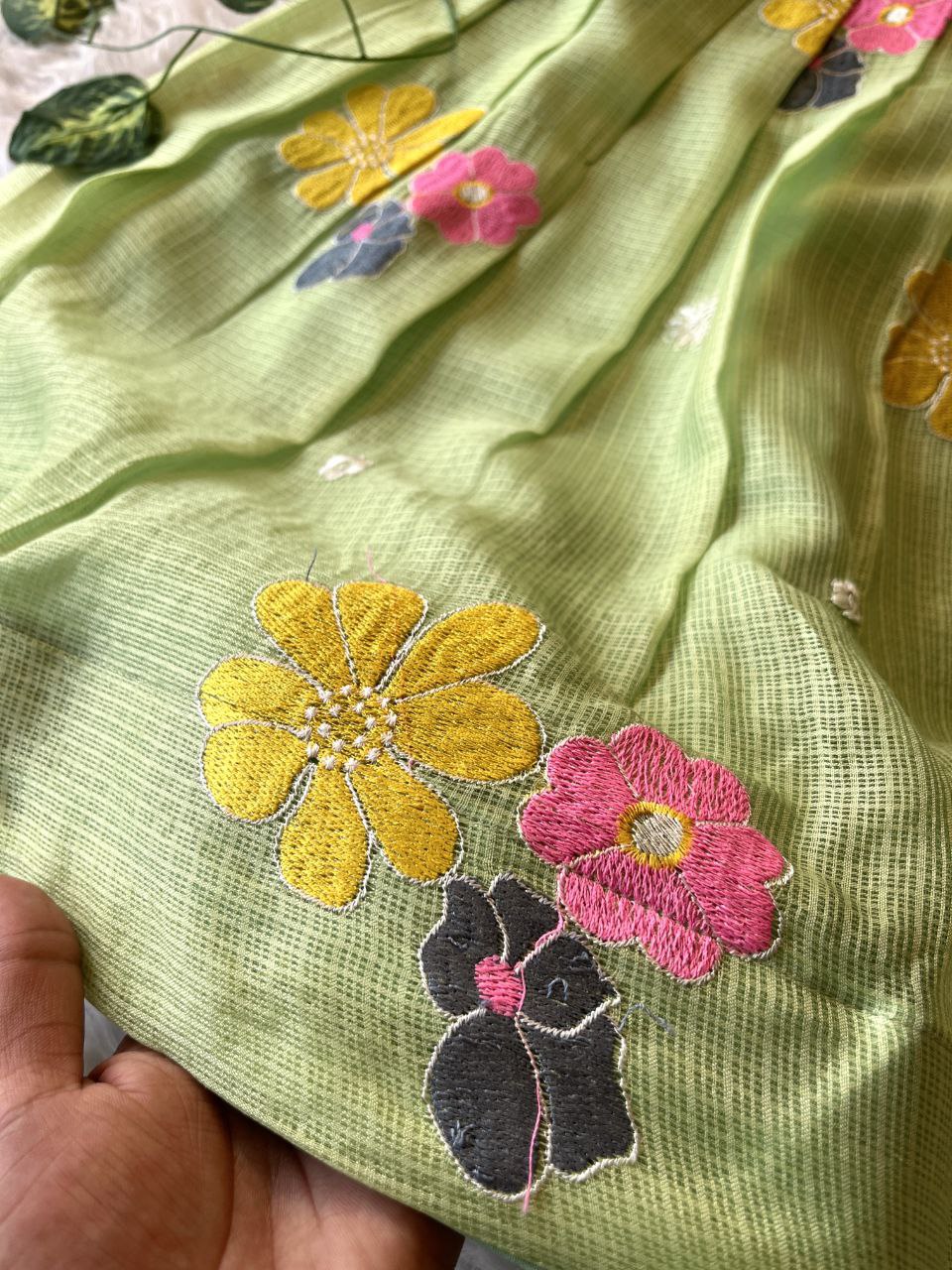 Blooming Beauty Kids Lehenga Set in Kota Chex with Floral Embroidery