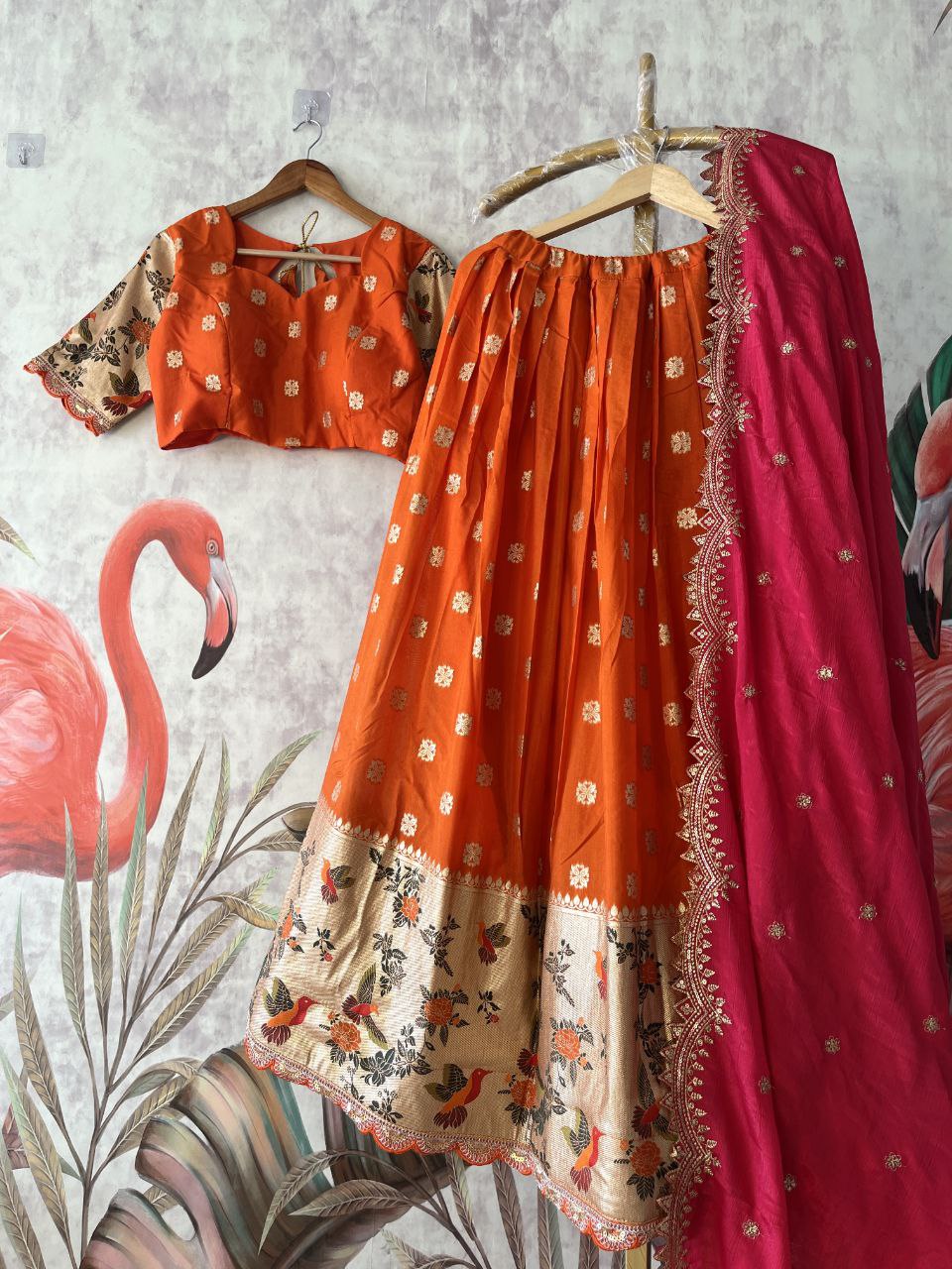 Royal Bird Weave Lehenga with soft crepe fabric