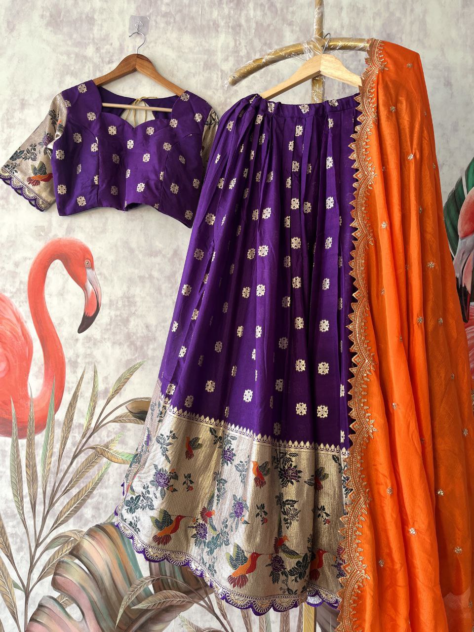 Royal Bird Weave Lehenga with soft crepe fabric