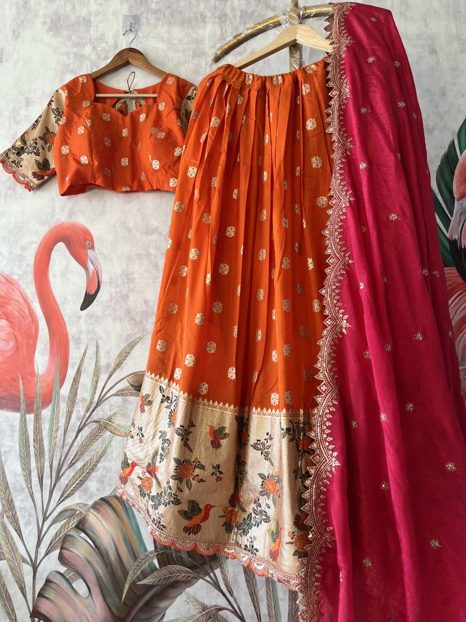 Royal Bird Weave Lehenga with soft crepe fabric