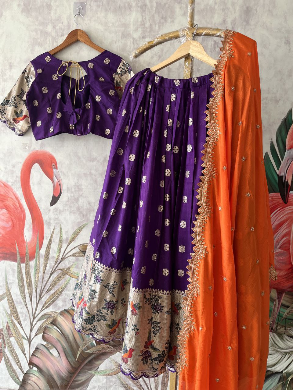 Royal Bird Weave Lehenga with soft crepe fabric