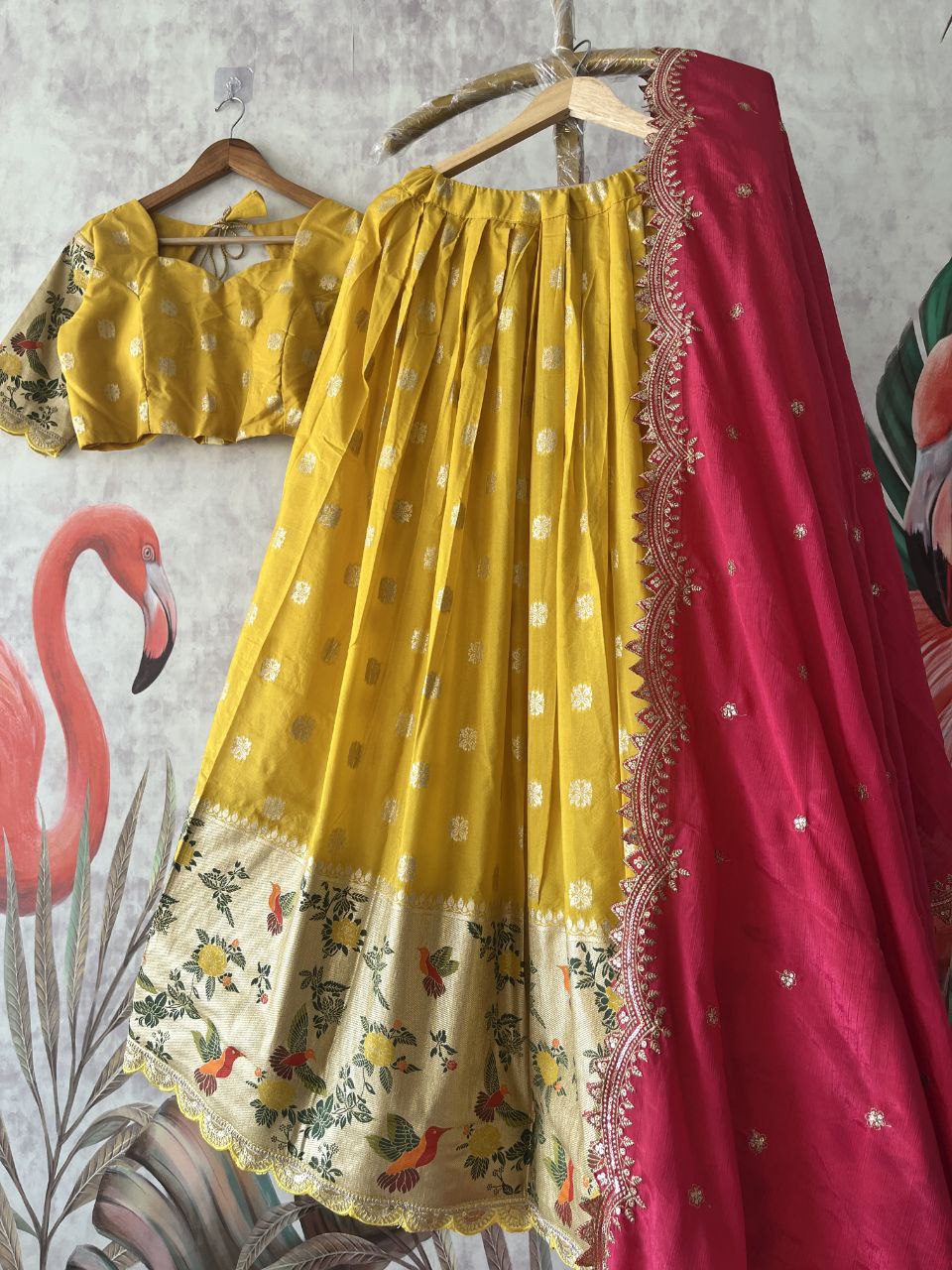 Royal Bird Weave Lehenga with soft crepe fabric