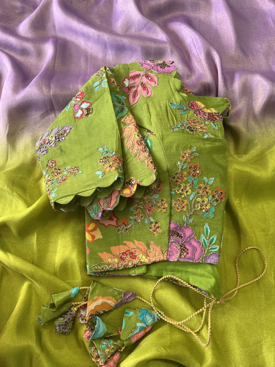 ✨ Lavender Lime Elegance – Designer Boutique Saree ✨