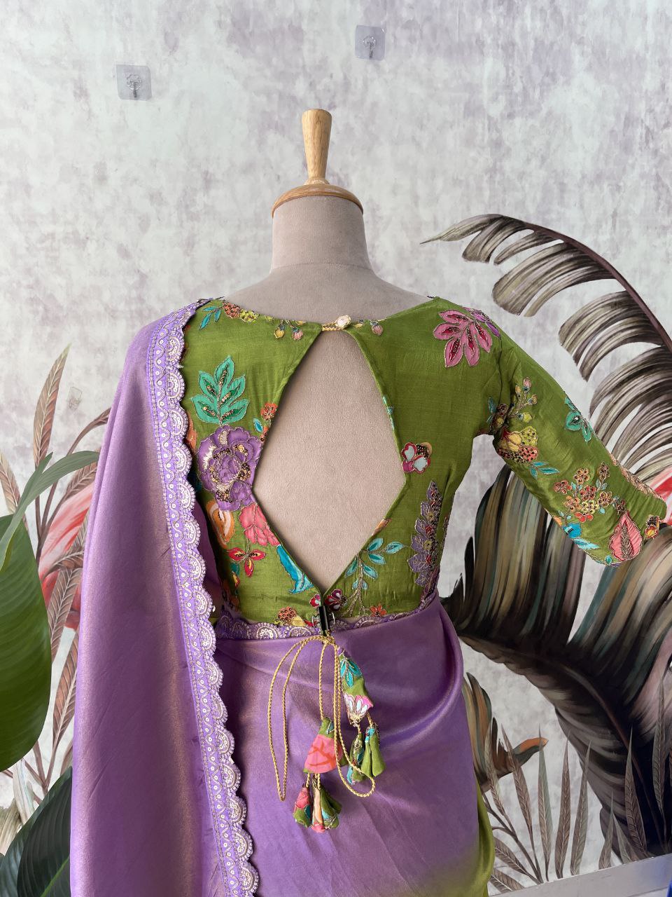 ✨ Lavender Lime Elegance – Designer Boutique Saree ✨